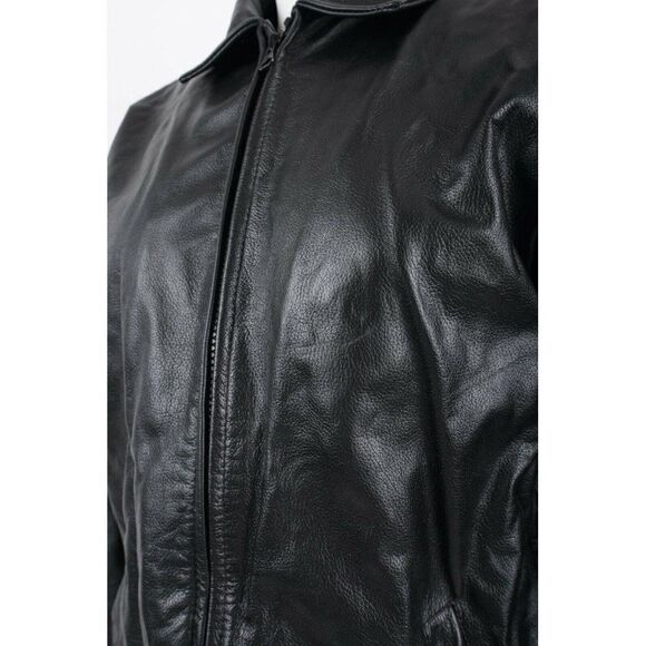 Vintage Gap Womans Black Leather Jacket Coat Size L Full Zip Collared Biker Moto - Picture 3 of 6